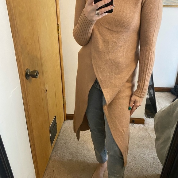 G by Giuliano Black Label Turtleneck Tan Maxi Cross Front Sweater - Picture 8 of 11